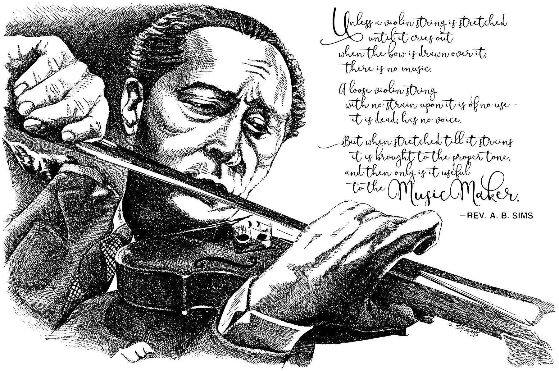Music Maker Pen and Ink illustration